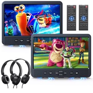 Portable Dual Screen DVD Player with Headphones - Black
